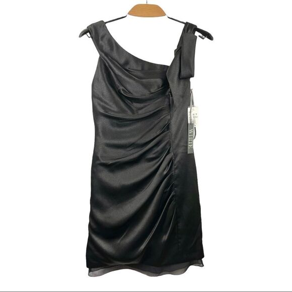 NWT White by Vera Wang Black Side Draped Satin Dress Size 6 - Picture 3 of 6